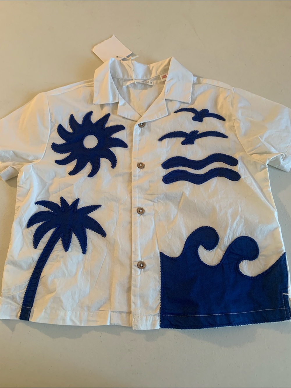 Zara White Shirt with Blue Beach Appliqués